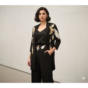 Vtg 80s Carabella Black Gold Floral Jacket Pant Set Women’s XL Retro‎ Outfit